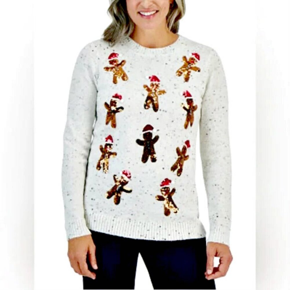 FESTIVE SEQUIN GINGERBREAD SWEATER SZ XL - Picture 1 of 4